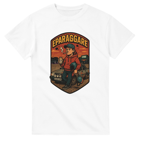 Eparaggare med folköl vid EPA-traktor på parkering.