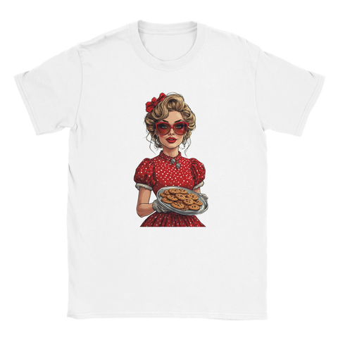 Vit pinup t-shirt med Retro Cookie Queen tryck
