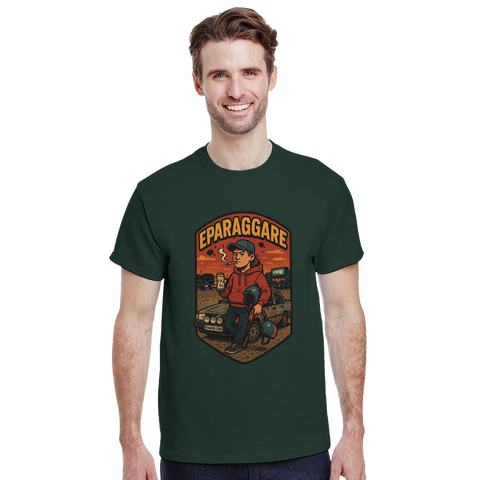 Ung person med folköl och cigg framför EPA-bil på parkering i kvällsljus.