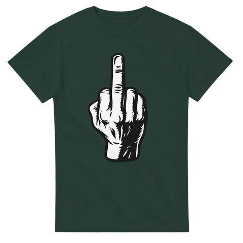 T-shirt med vit tecknad hand som visar långfingret