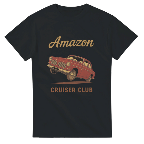T-shirt med motiv av en Volvo Amazon och texten "Cruiser Club", perfekt för raggare och bilintresserade