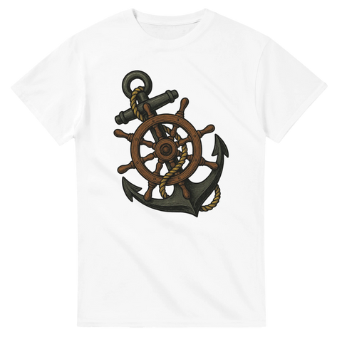 T-shirt med motiv av skeppsratt och ankare