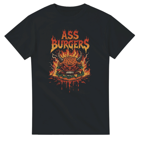 Ass Burgers t-shirt med brinnande demonburgare – svart