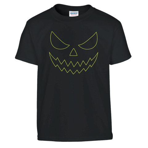 svart barn-t-shirt med gult pumpaansikte i halloweenstil