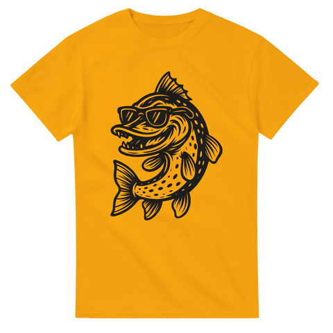 T-shirt med svartvit tecknad gädda i solglasögon