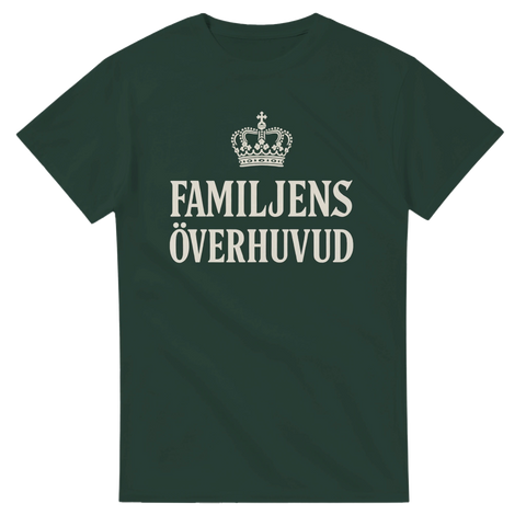T-shirt med texten "Familjens Överhuvud" och en kungakrona, perfekt för pappor, familjens chef eller som humoristisk present