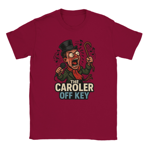 T-shirt jul med tryck – The Caroler Off Key i röd