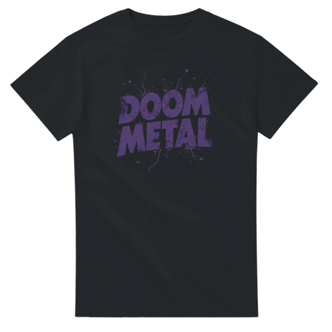 Doom Metal t-shirt med lila text – svart