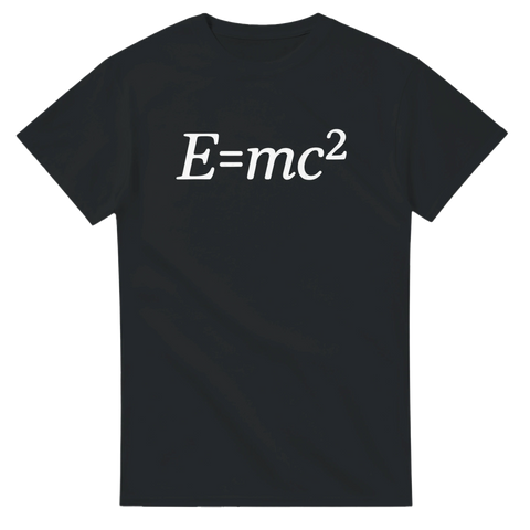 Svart t-shirt med vit text E=mc²