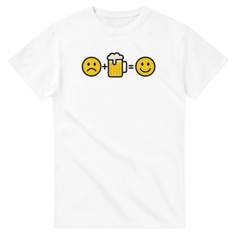 Rolig t-shirt med emoji-ekvation där öl gör en ledsen gubbe glad