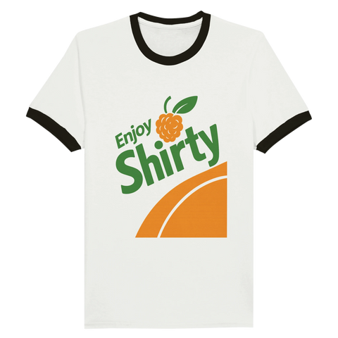Texten Enjoy Shirty med ett bär. Retro Ringer t-shirt