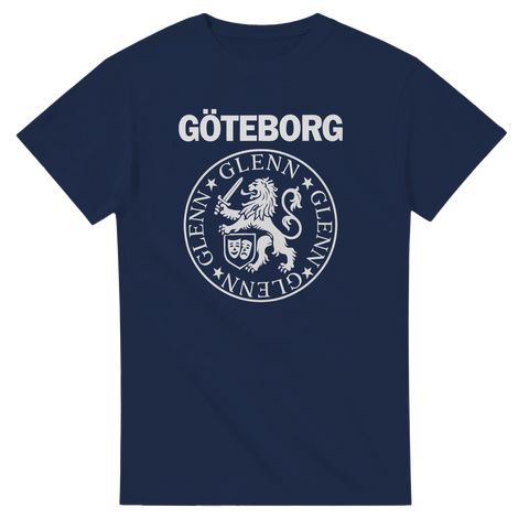 Marinblå t-shirt med Göteborgs-text och fyra Glenn runt lejonemblem