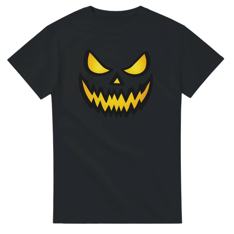 svart t-shirt med lysande gult pumpaansikte för halloween