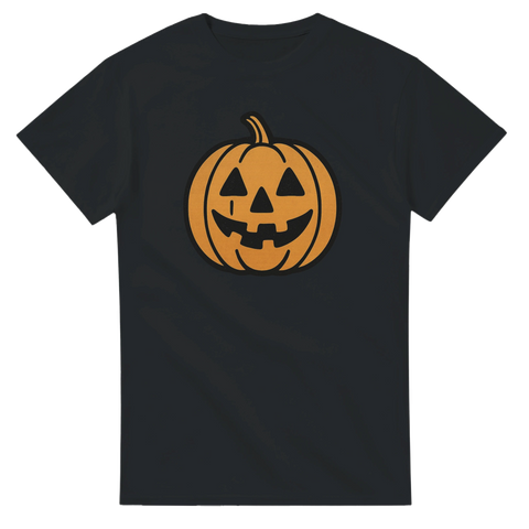 svart t-shirt med klassiskt orange pumpaansikte för halloween
