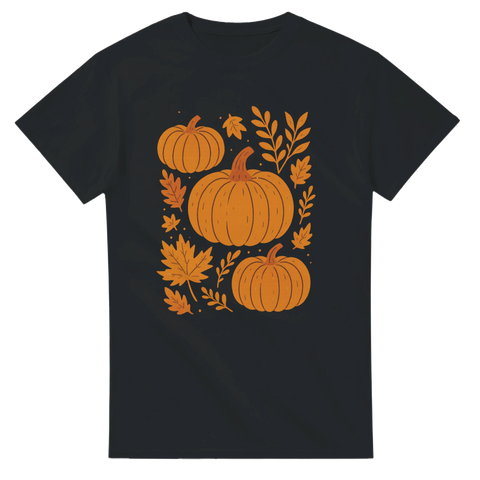 T-shirt med halloweenpumpor och höstig känsla med löv.