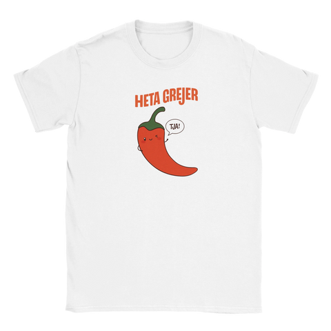 Heta grejer t-shirt med röd chili och text – vit
