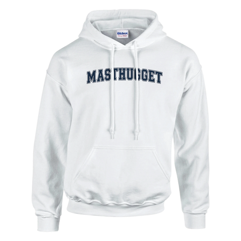 Hoodie med college-inspirerad text "Masthugget" för stadsdelen i Göteborg.