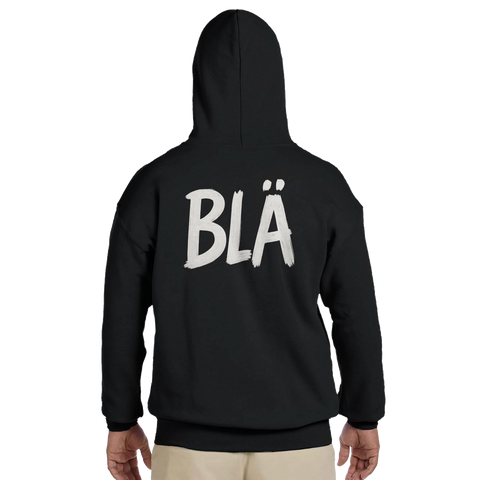 Svart hoodie med stort grått ryggtryck BLÄ