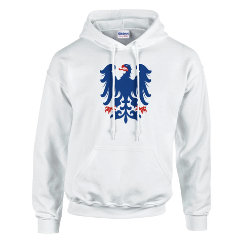 Hoodie med Värmlands landskapsvapen – blå örn med röda detaljer på vit, grå, gul eller marinblå tröja