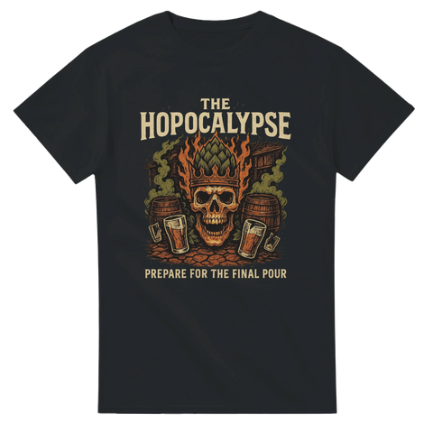 T-shirt med eldig humlekotte och dödskalle, perfekt för svenska ölälskare som gillar IPA och mörk humor.