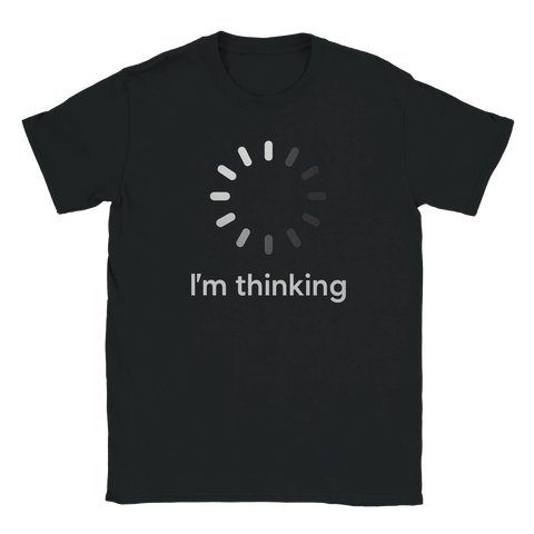 T-shirt med laddningssymbol och texten "I'm thinking"