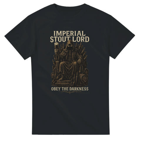 Svart t-shirt med en mörk härskare som dricker mörk öl och texten Imperial Stout Lord - Obey The Darkness