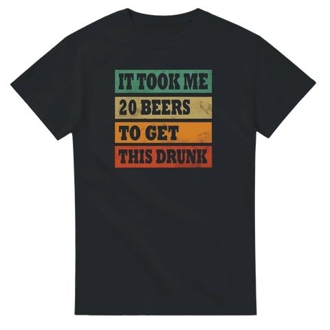 It Took Me 20 Beers t-shirt – svart med retrofärgad text