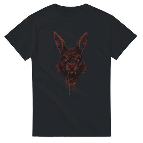 Svart t-shirt med blodig vampyrkanin i röd grafik
