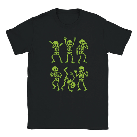 T-shirt med sex dansande skelett i neonstil