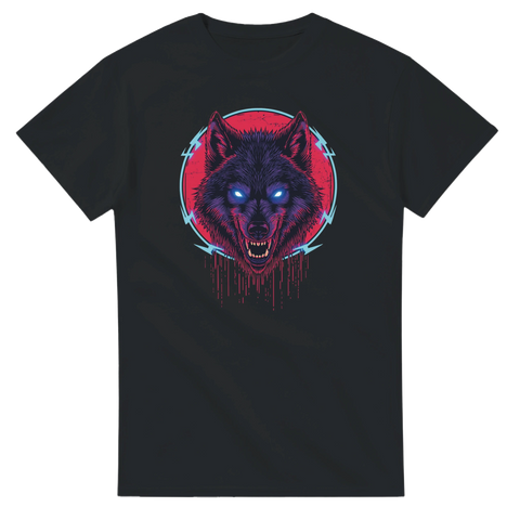 Neon Wolf t-shirt med glödande varg i neonstil – svart