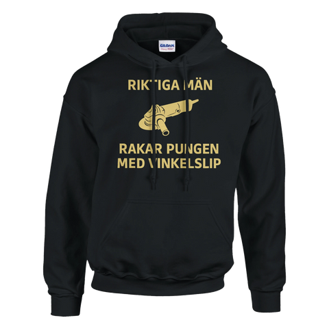 Rolig Hoodie med vinkelslip och texten Riktiga män rakar pungen med vinkelslip
