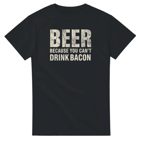 svart t-shirt med texten beer because you can’t drink bacon