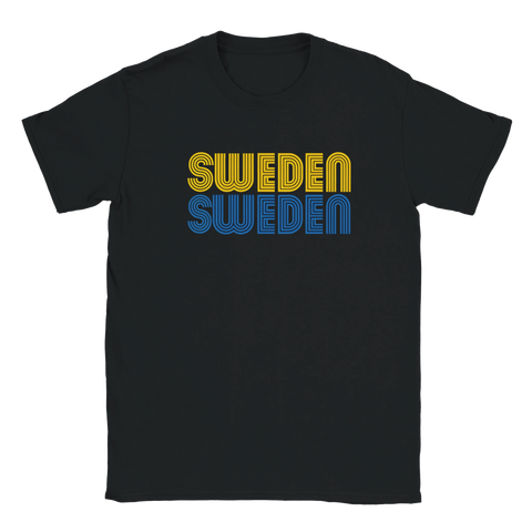 T-shirt med texten "Sweden Sweden" i blått och gult