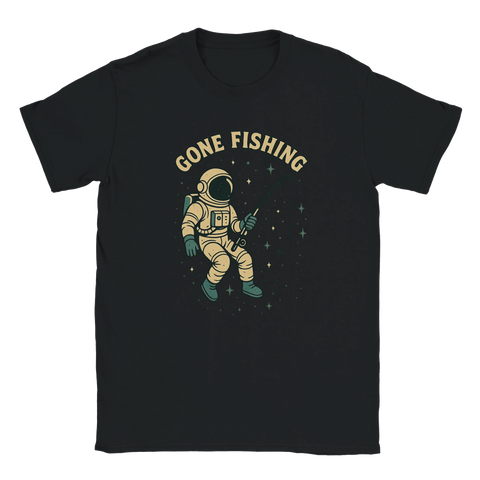 T-shirt med astronaut som fiskar i rymden och texten Gone Fishing