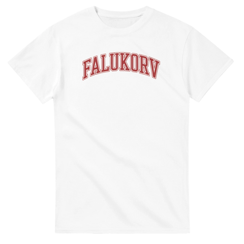 T-shirt med texten Falukorv i college-font.