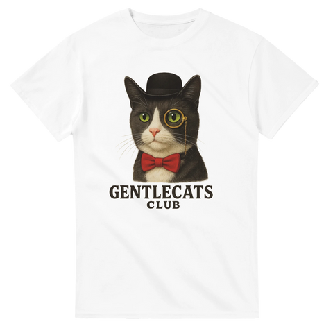Gentlecat i hatt på ljusblå t-shirt – för sofistikerade kattälskare