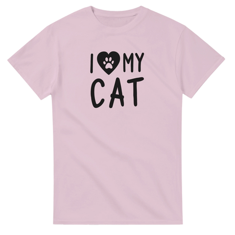 Rosa t-shirt med texten I love my cat och hjärta med tass