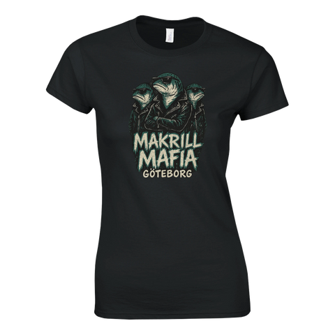 T-shirt med motiv av tre makrillar och texten Makrill Mafia Göteborg