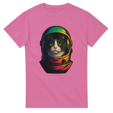 T-shirt med rymdkatt – futuristisk och färgglad design