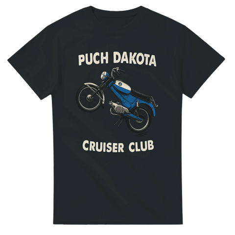 T-shirt med blå Puch Dakota och texten Cruiser Club i retrostil
