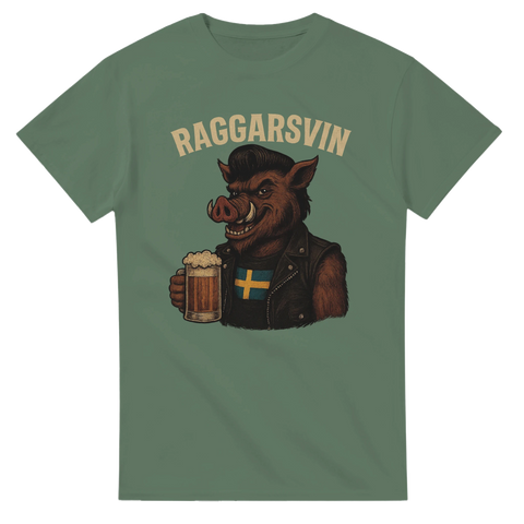 T-shirt med raggarsvin som håller ölsejdel