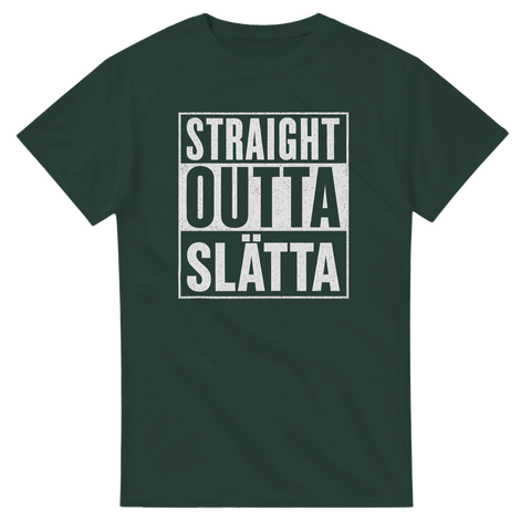 Mörkgrön t-shirt med vit text Straight Outta Slätta i streetstil