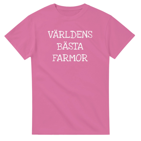 Rosa t-shirt med vit text Världens bästa farmor