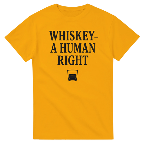 T-shirt med texten Whiskey – A Human Right och ett svart whiskyglas