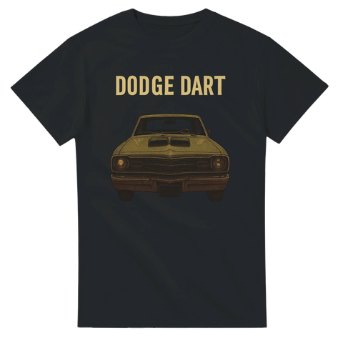 T-shirt med Dodge Dart-muskelbil i guldfärg, framifrån