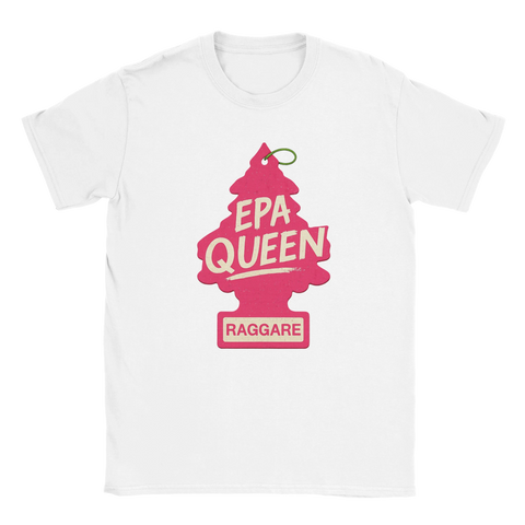 Vit EPA Queen t-shirt med rosa Wunderbaum, texten EPA Queen och Raggare – perfekt för tjejer på raggen och bilträffar