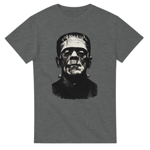 T-shirt med svartvitt tryck av Frankenstein-monstret, grå