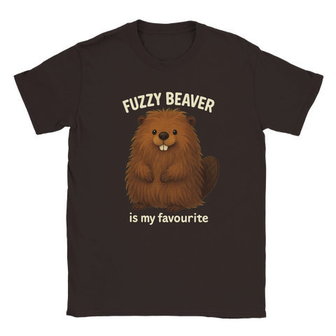 T-shirt med lurvig bäver och humoristisk text