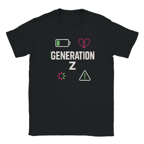 T-shirt med texten Generation Z och digitala symboler, svart