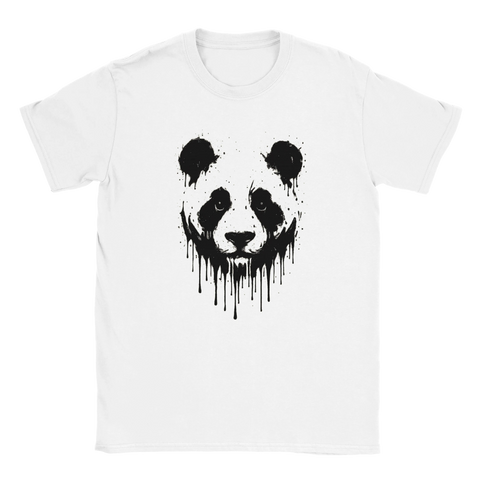 T-shirt med svartvit panda som smälter ner i droppande färg